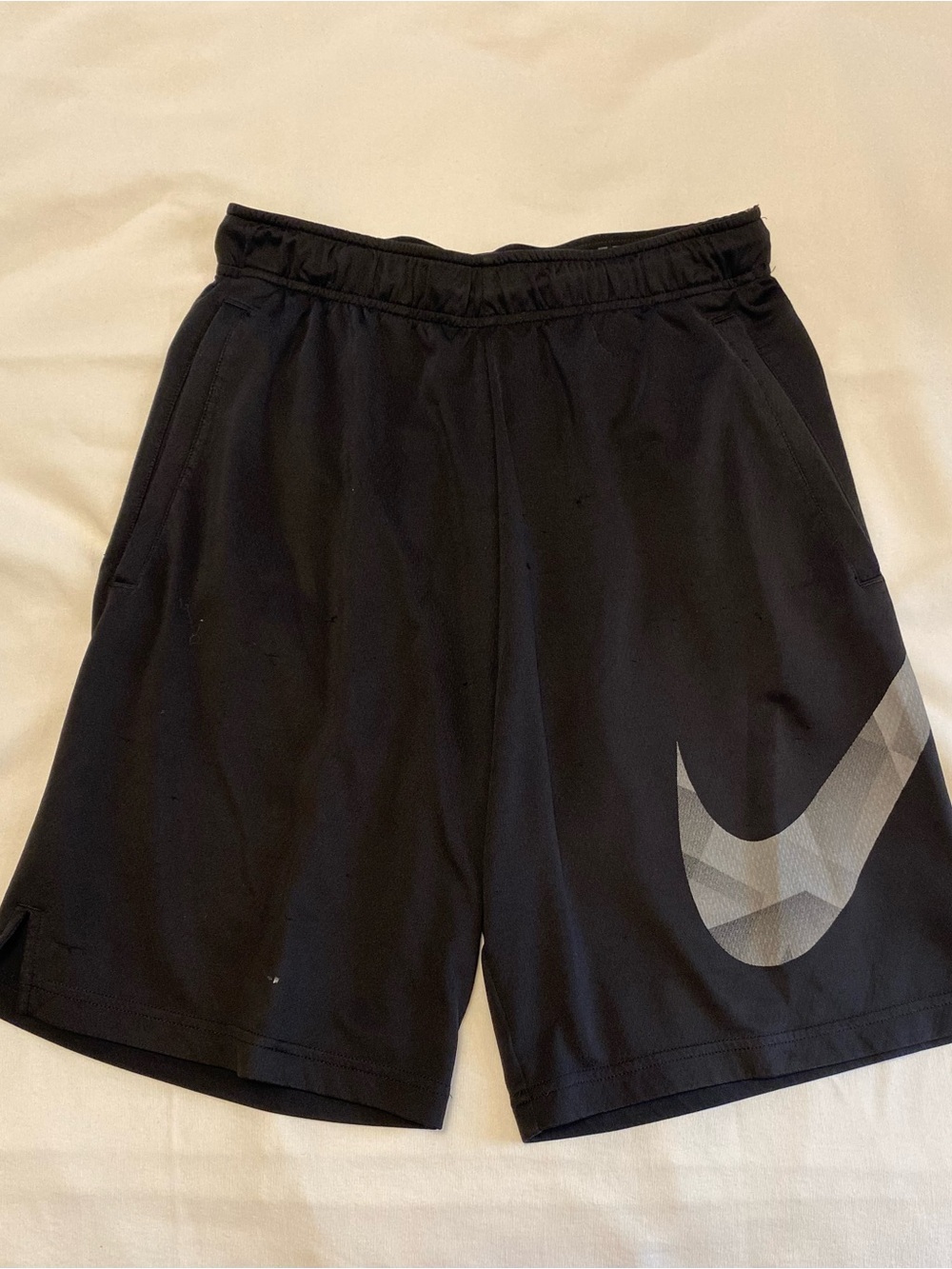 Nike Men’s Black Athletic Shorts with Large Gray Swoosh